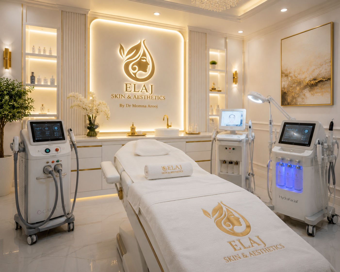 Inside ELAJ Skin & Aesthetic — a luxury treatment suite in Wapda Town, Gujranwala
